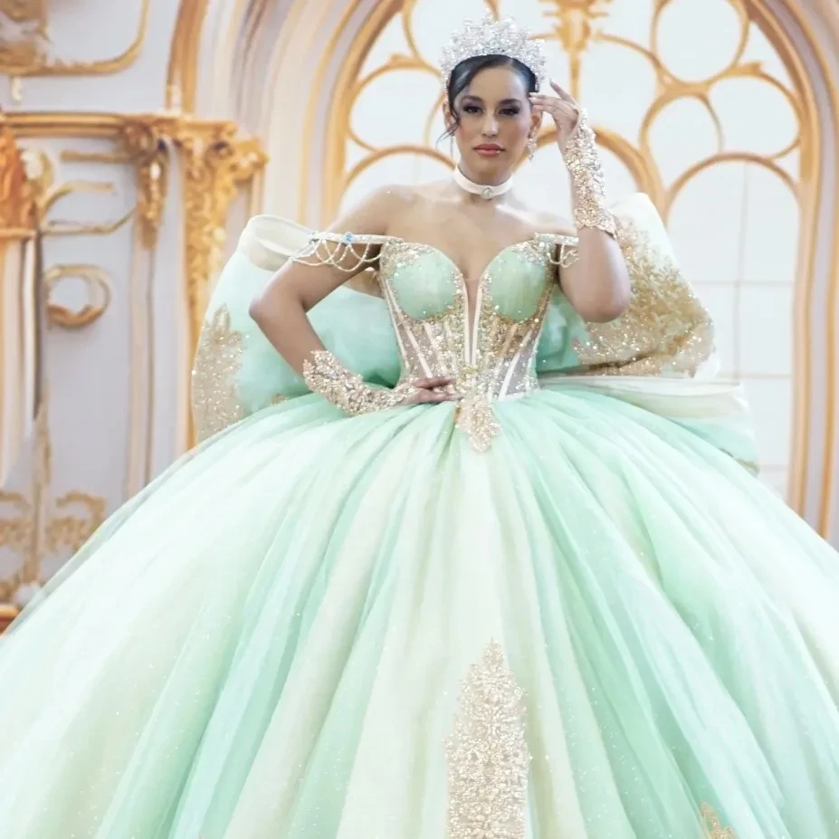 Model wearing an AmaBella Quinceañera gown
