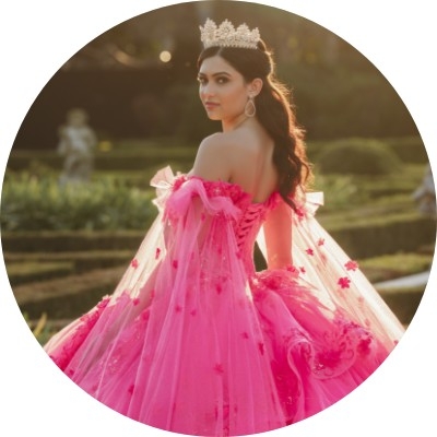 Model wearing an AmaBella Quinceañera gown