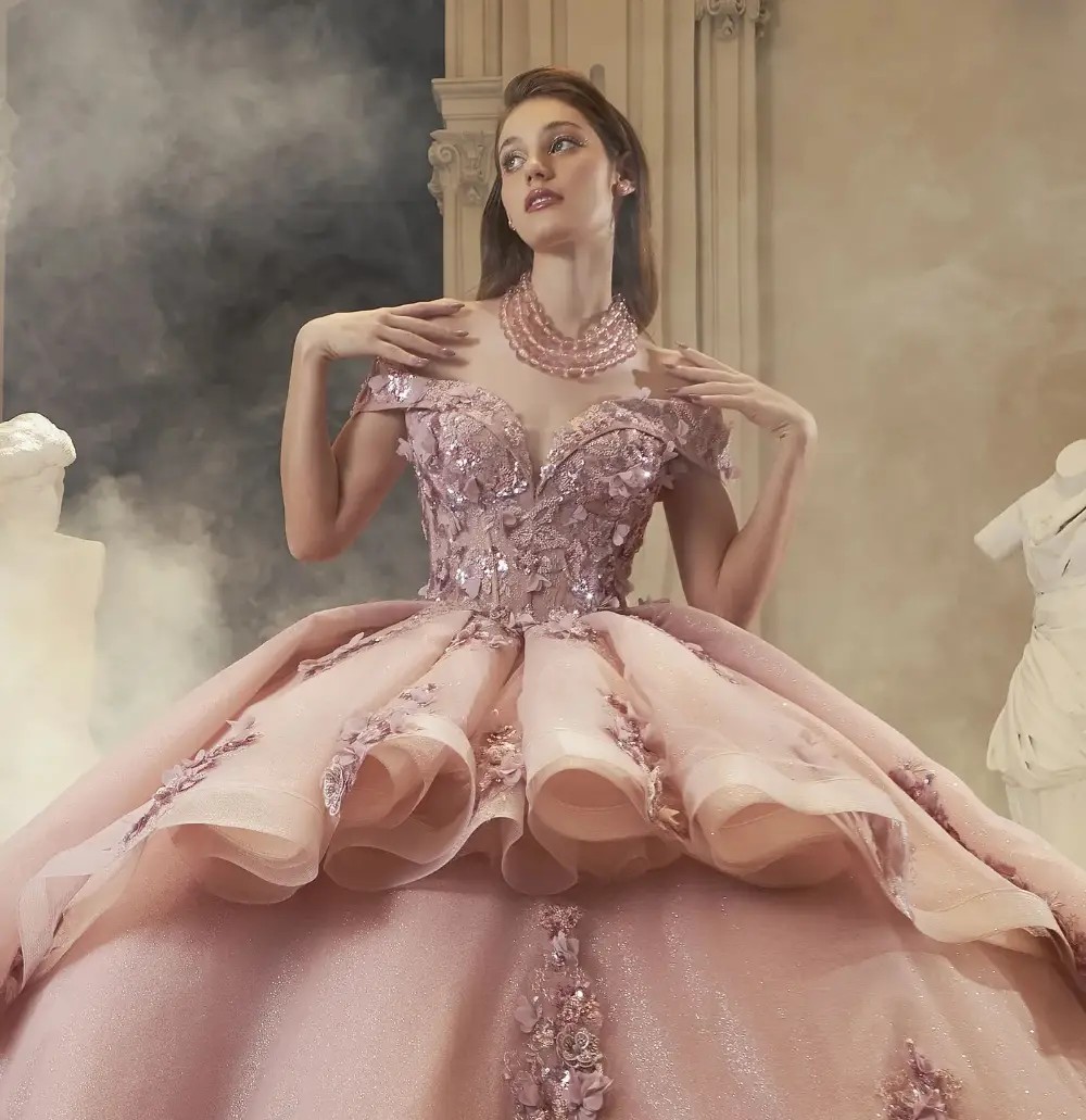 Model wearing an AmaBella Quinceañera gown