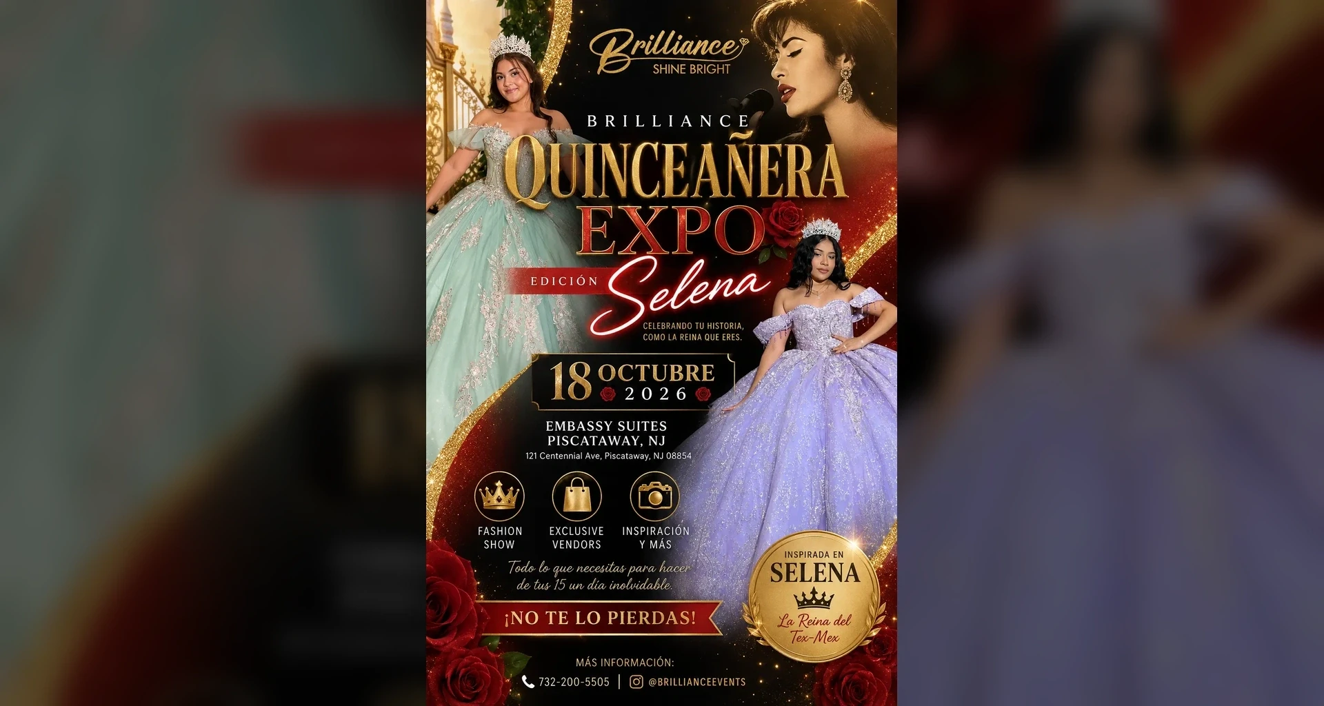 Models wearing Quinceanera dresses, Quince Expo on October 18 desktop banner