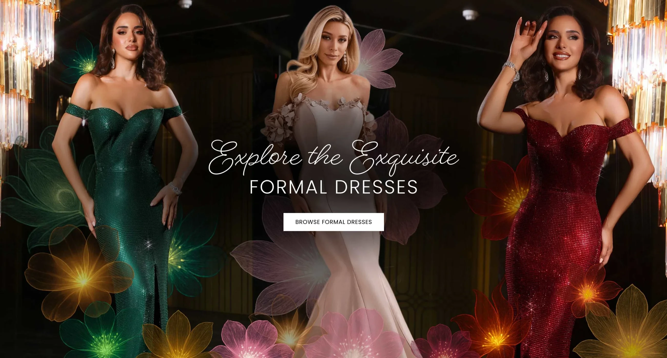 Models wearing Formal Dresses, desktop banner