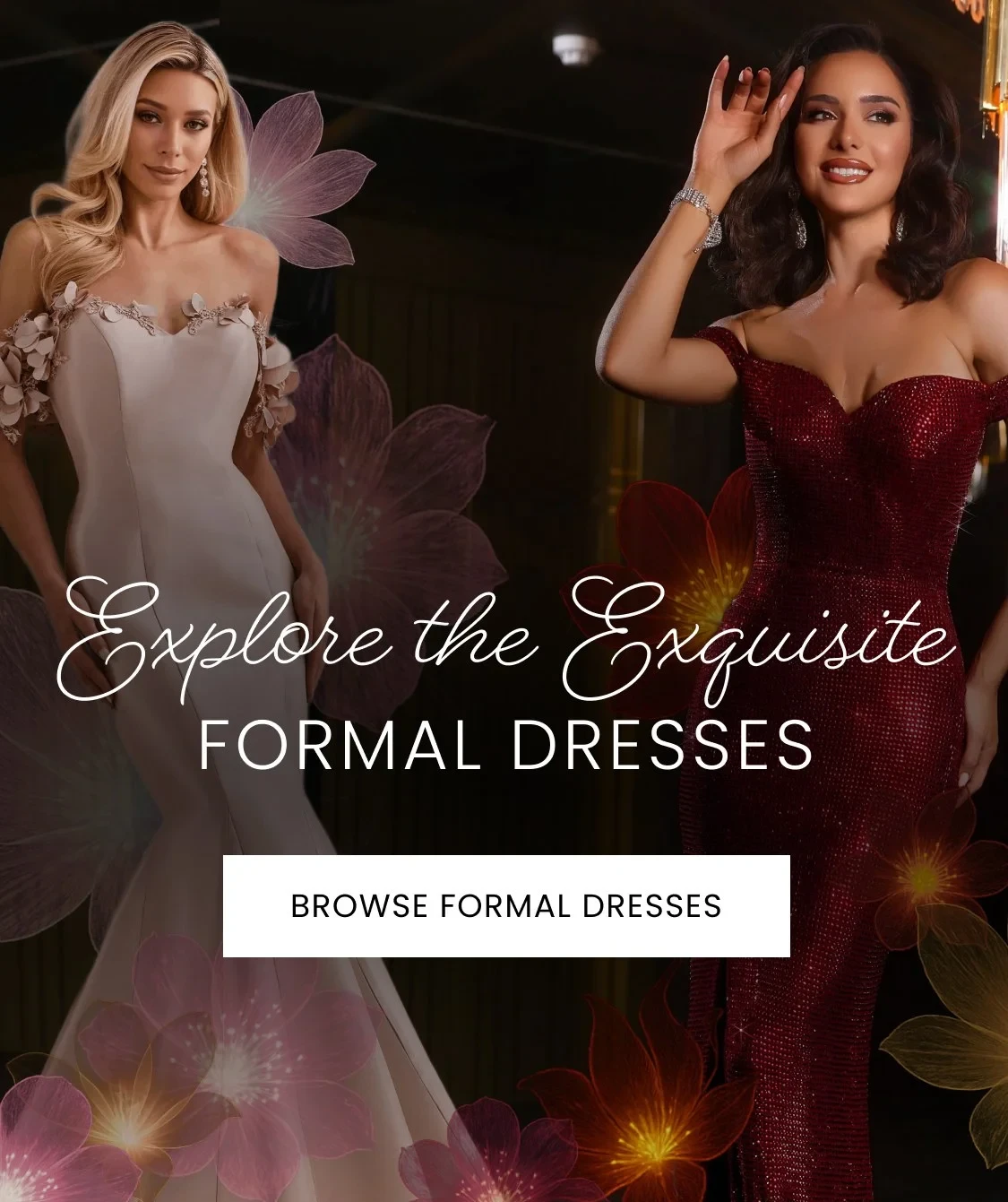 Models wearing Formal Dresses, mobile banner